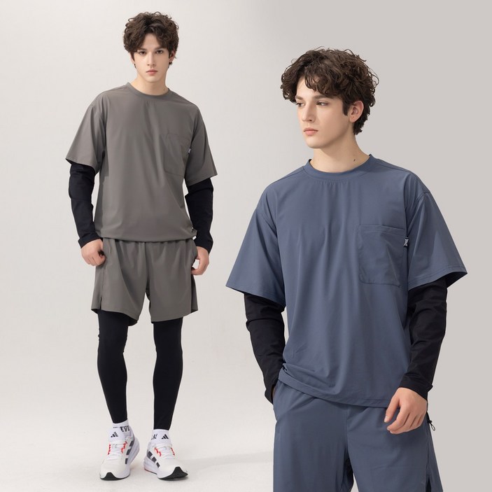 에버라스트 남자 러닝크루 세트 레이어드티 + 반바지 레깅스