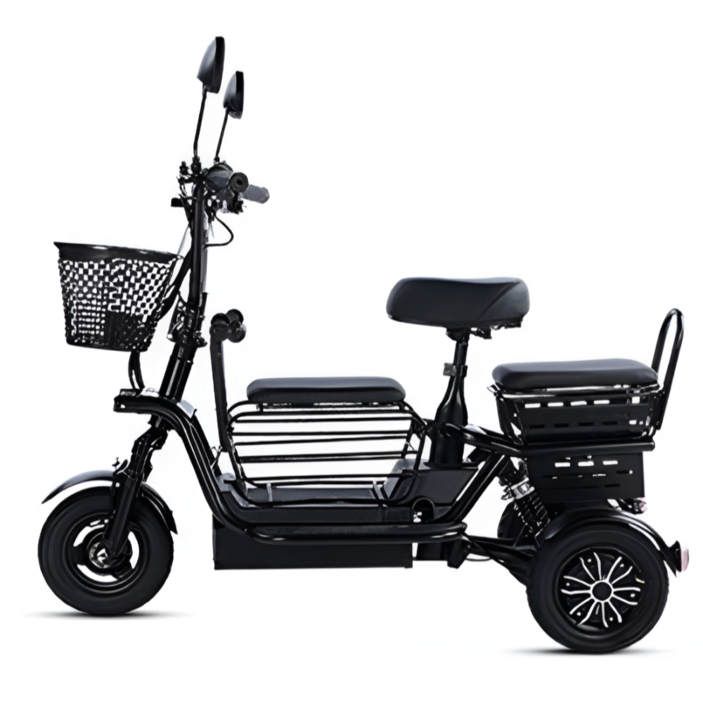 산타고 3인용 세발 전기 자전거 전동 스쿠터 삼륜 오토바이 노인 성인, 블랙, 경량스틸