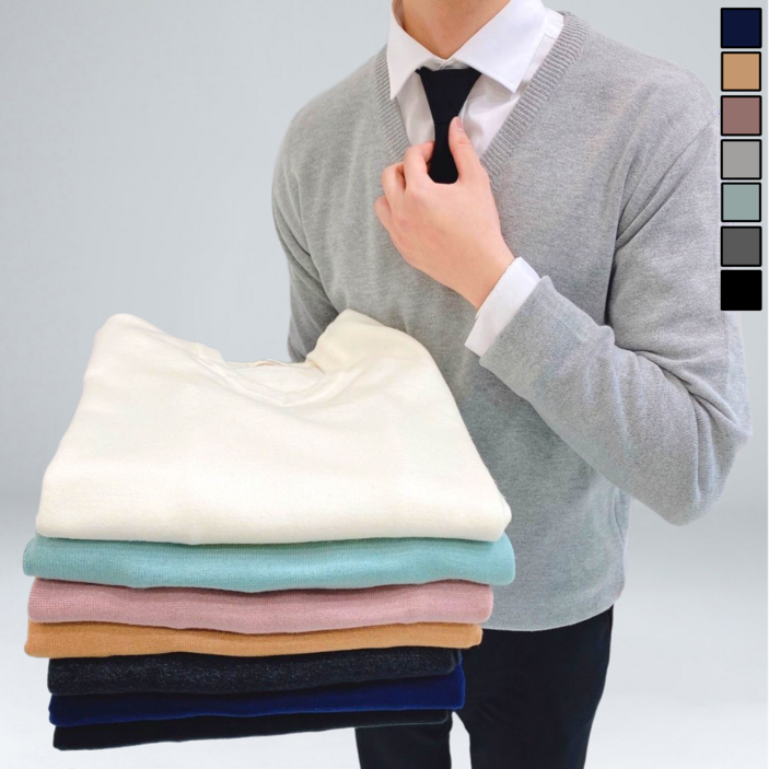 이브 남성용 봄 가을 캐시미어 오버핏 브이넥 니트 빅사이즈 (1331-1)