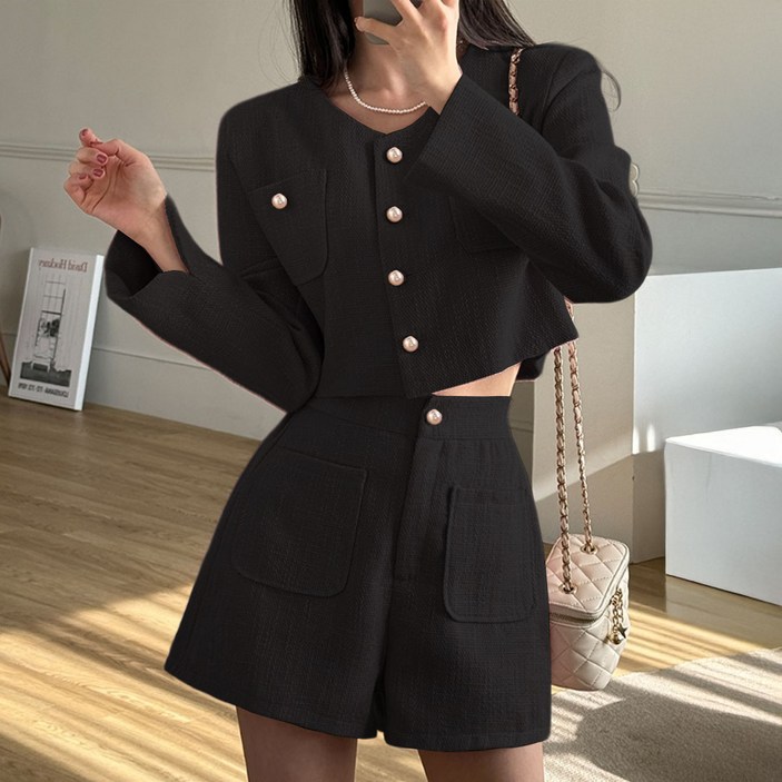 떳다그녀 피제이 트위드 자켓 반바지 세트