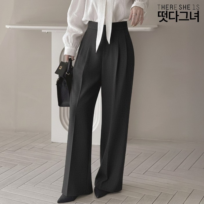 떳다그녀 랩쳐 브이 절개 투핀턱 차르르 깔끔한핏 포켓 뒷지퍼 찰랑 정장바지 와이드 슬랙스