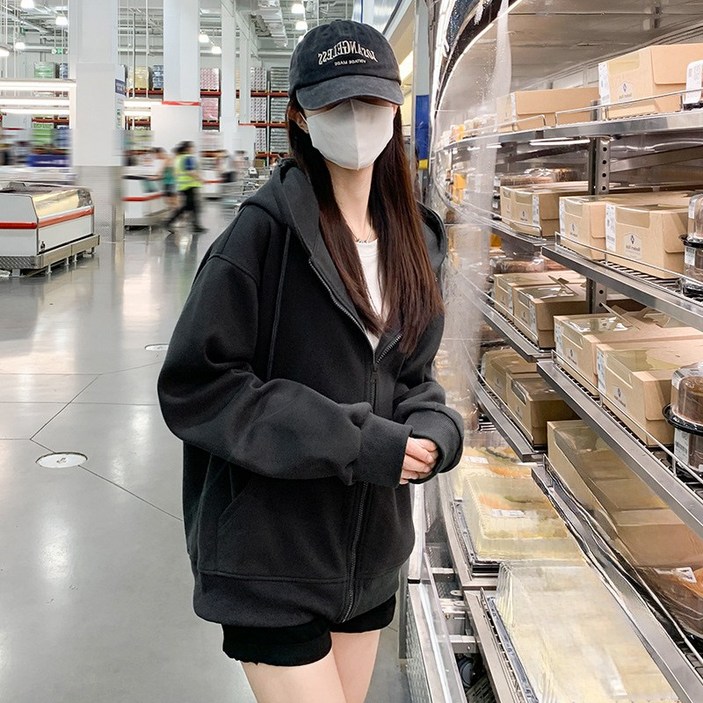 INSZEN 여성용 신상 봄가을 루즈핏 캐주얼 후드 집업 가디건