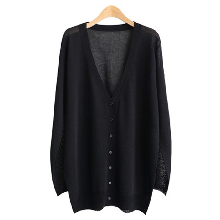 제니트 여성 루즈핏 브이넥 베이직 버튼 니트 롱 가디건 여름 풀문롱가디건