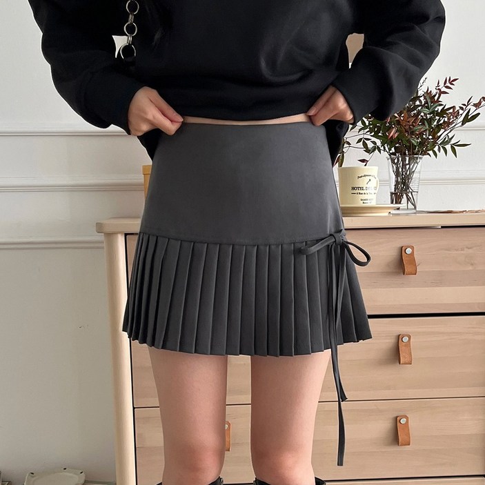 디아미뇽 헤이디 리본 플리츠 핀턱 미니 스커트