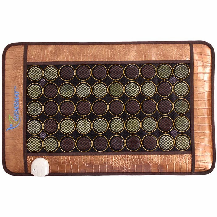 젬스매트 - 앙리- 원적외선 4 자수정, 25 옥, 26 투르말린 비드 히트 스톤 매트(32인치 L x 20인치 W) 온도 조절 가능 히팅 패드
