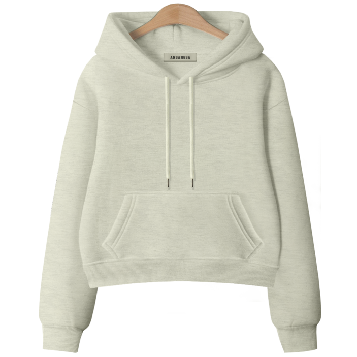 ANSANGSA 무지 여성 semi크롭 루즈핏 후드 스웨트셔츠