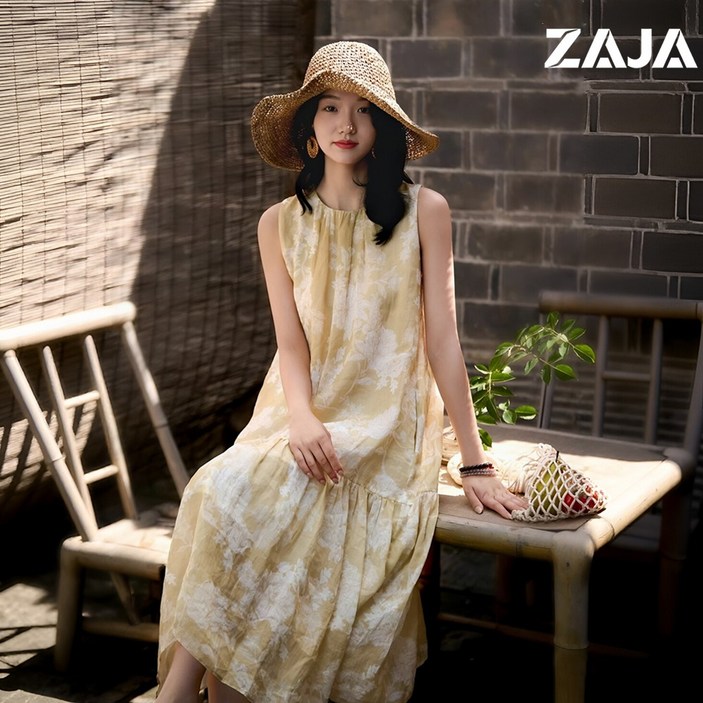 ZAJA 여성 여름 휴양지 바캉스 나시 빅사이즈 비치롱원피스