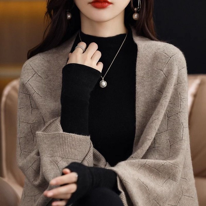 ROYALBELLE 여성 가오리 소매 니트 카디건 숏기장  루즈핏 캐주얼 긴팔 니트 케이프 V071220