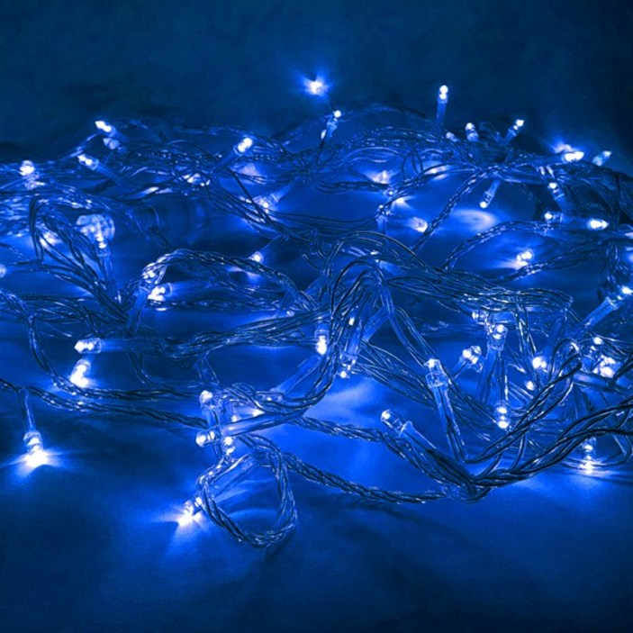 크리스마스캠핑용품 선세이브 LED 은하수전구 100구 투명선+정류기 세트 크리스마스 트리 전구 캠핑 조명 무드등, 파란색