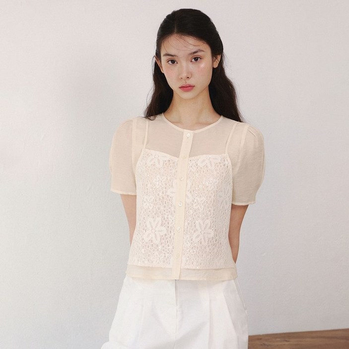 [백화점 정품] 잇미샤 블라우스 [25 S/S] 레이스 뷔스티에 배색 ITP5ZBL910