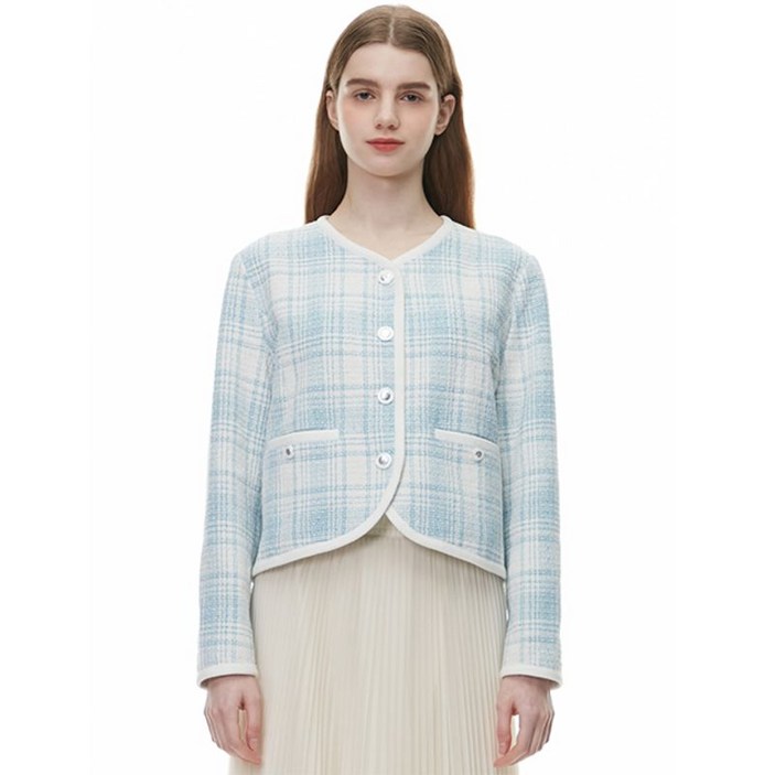 플라스틱아일랜드 트위드 체크 싱글 자켓 PQ2WJ361