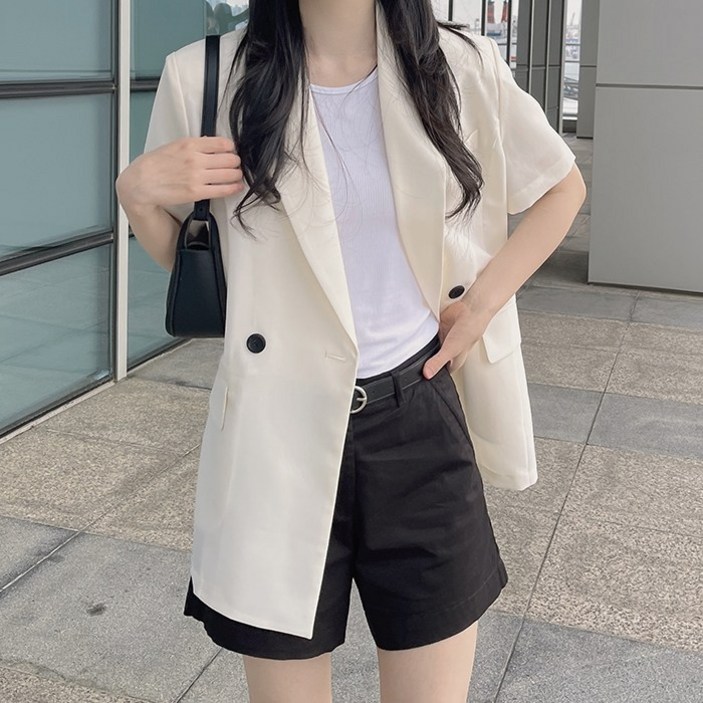 (초특가 고퀄리티)(국내 자체 제작)(당일 발송) 엘린 더블 원버튼 반팔 여름 자켓