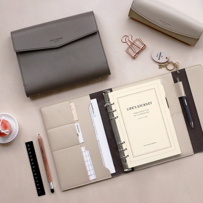 덕플러스문구 저니 6공 바인더 A5 오거나이저 가죽 커버