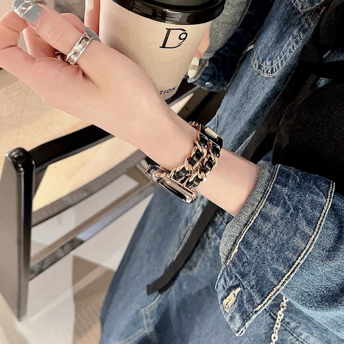 올해브 패션 애플워치 호환 가죽 메탈 스트랩 밴드