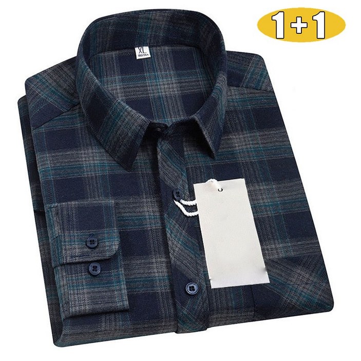 11 남성용 캐주얼 순면 체크 카라셔츠 루즈핏 긴팔 체크남방 봄 가을