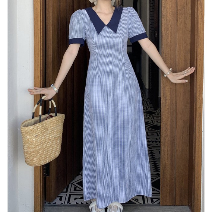 드레스허그 포미 반 배색 카라 포인트 원피스