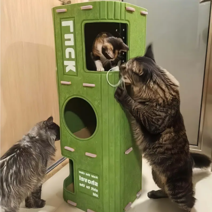 고양이용 미끄럼 방지 3단 일체형 하우스 숨숨집 캣타워