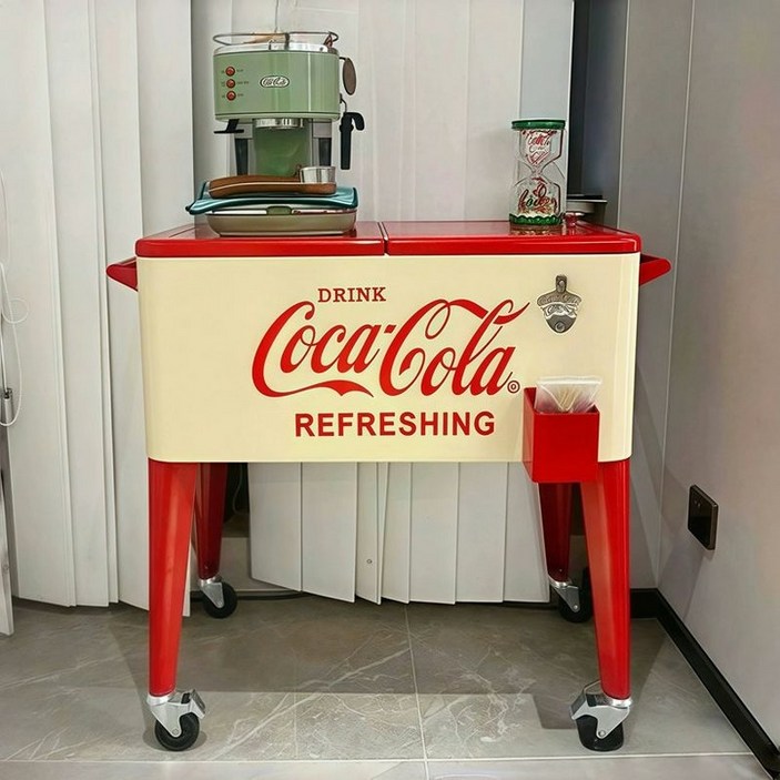 코카콜라 트롤리 접이식 커피 테이블 레트로 다기능 보관함 빈티지 사이드 탁자