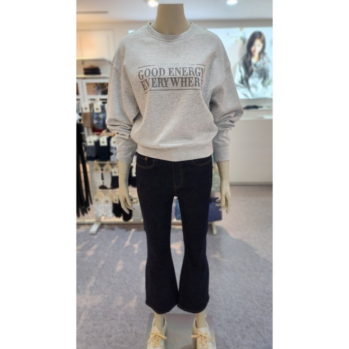 지오다노여성 봄 세미 크롭 테리 그래픽 크루넥 맨투맨 티셔츠 325511