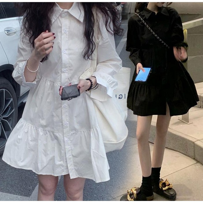 모던허니 여성 셔츠 미니 원피스 캉캉 플레어 데이트 루즈핏