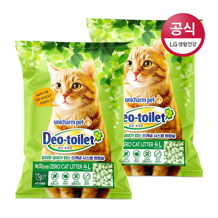 LG유니참 데오토일렛 사막화 방지 녹차함유 소취 고양이 모래