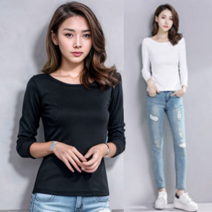 소리제 여성 긴팔 티셔츠 라운드 무지 기본티