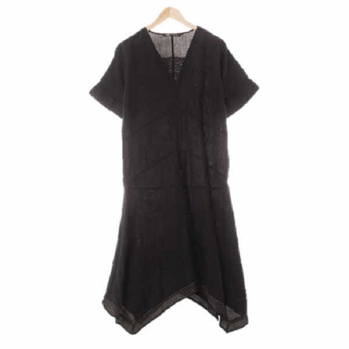 9502 자라 블랙 면 레이스배색언밸런스반팔원피스 [S]