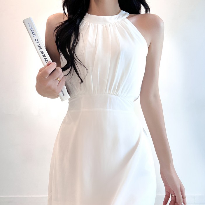투디 홀터넥 린넨 쉬폰 플레어 롱원피스, 4color