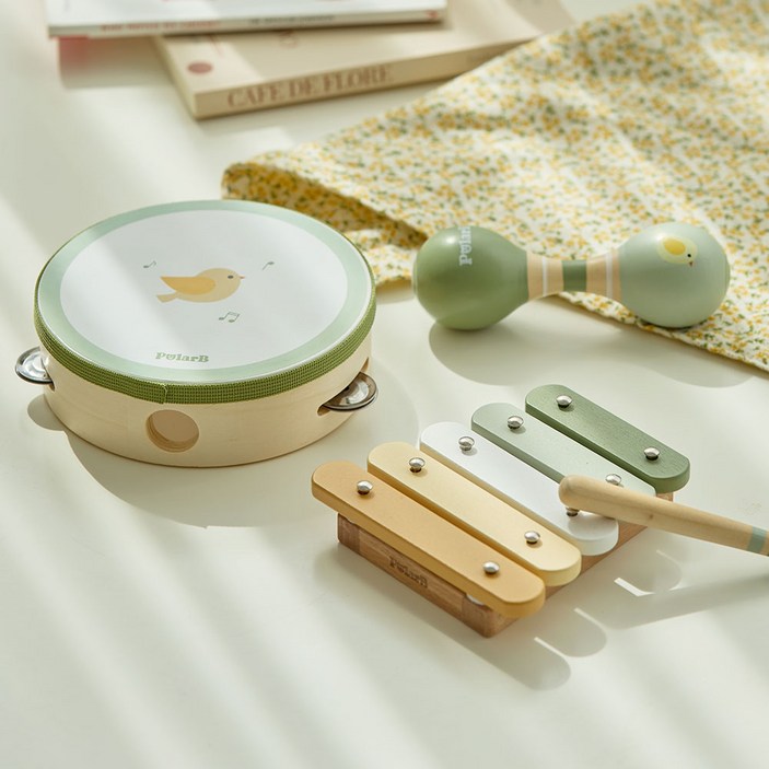 폴라비 유아 아기 원목 리듬 악기 놀이 세트, 그린, 1개