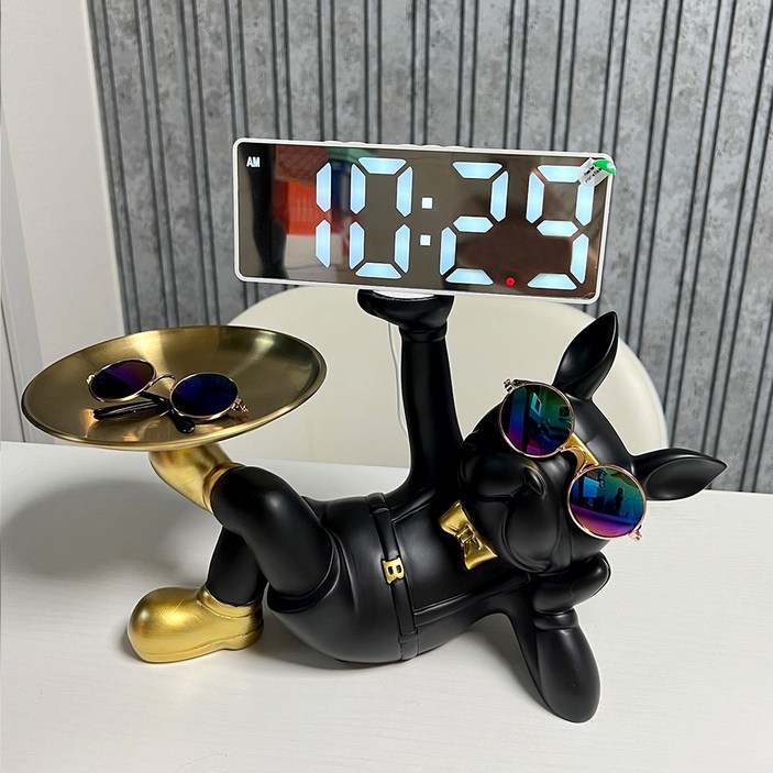 플랜와이 불독 LED 시계 인테리어 트레이 악세사리 소품 보관함 집들이 선물
