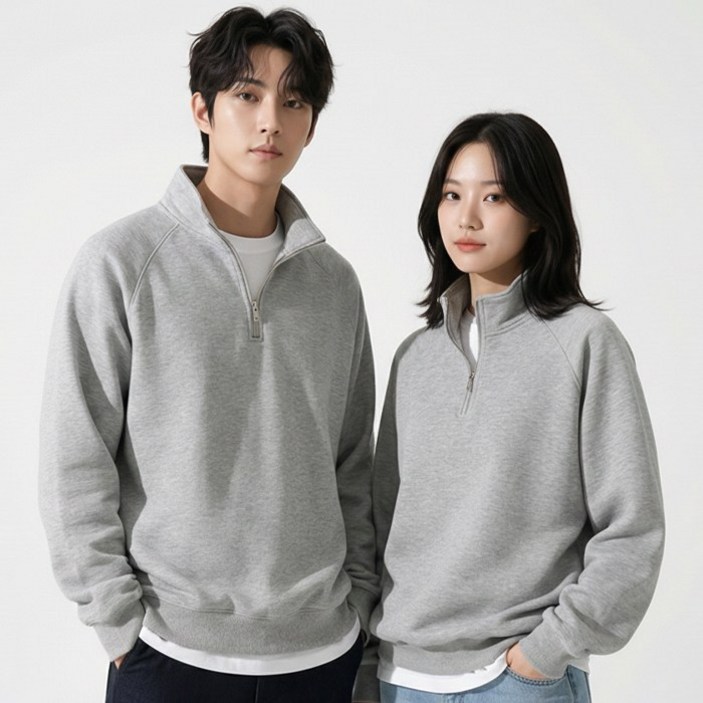 디커스텀 남녀공용 루즈핏 코튼 반집업 맨투맨 반목 폴라 빅사이즈 M~5XL