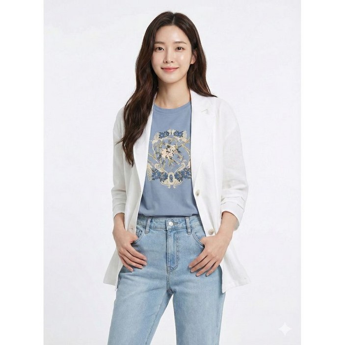 크로커다일레이디 화이트 냉감 소재 루즈핏 캐주얼 심플 자켓 CLCMJK102