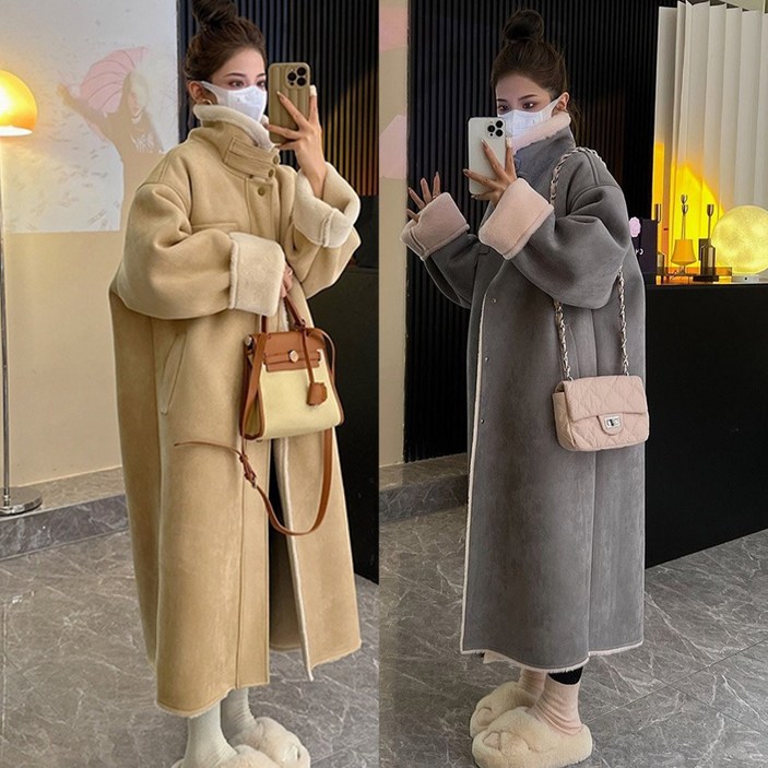 빅사이즈 안감 퍼 하이넥 롱 무스탕