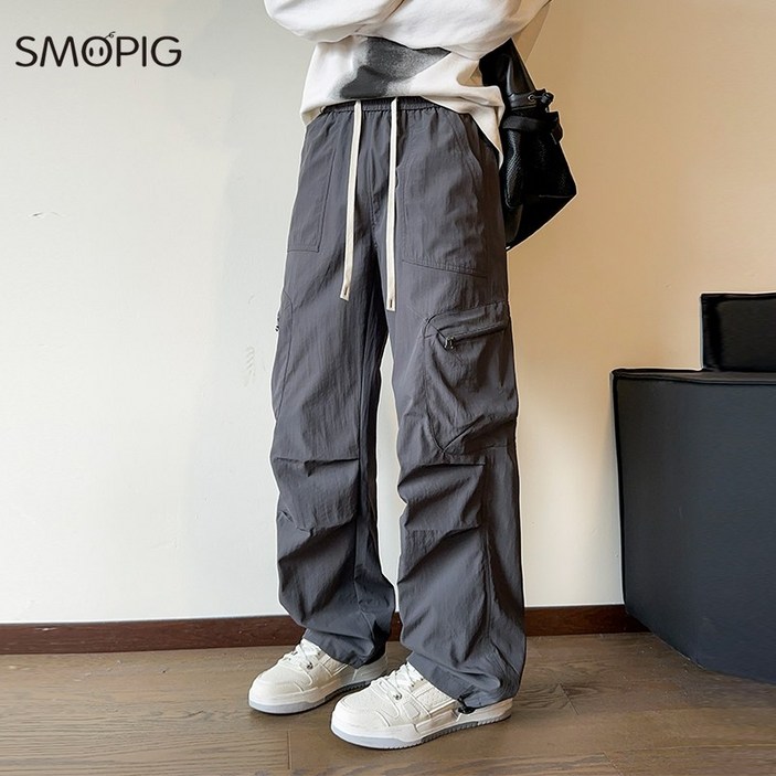 SMOPIG 남성 등산 아웃도어 바지 카고조거팬츠 와이드팬츠 여름 냉장고 바지 방수 원단