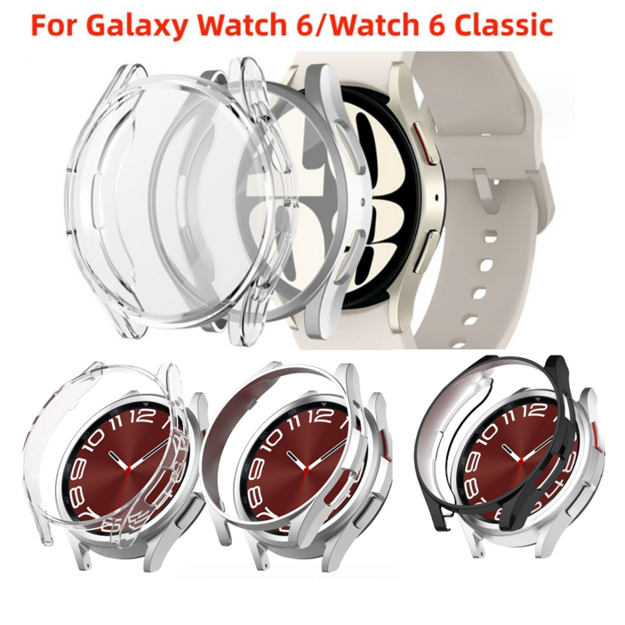 삼성 갤럭시 워치6 Galaxy Watch6 시계 보호 케이스 워치6 4044mmTPU 전기 도금 케이스, 6클래식 4347mm 하프 팩 오픈액정 케이스, 실버