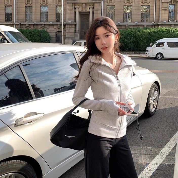 후드집업 여성 슬림핏 순색의 후드티