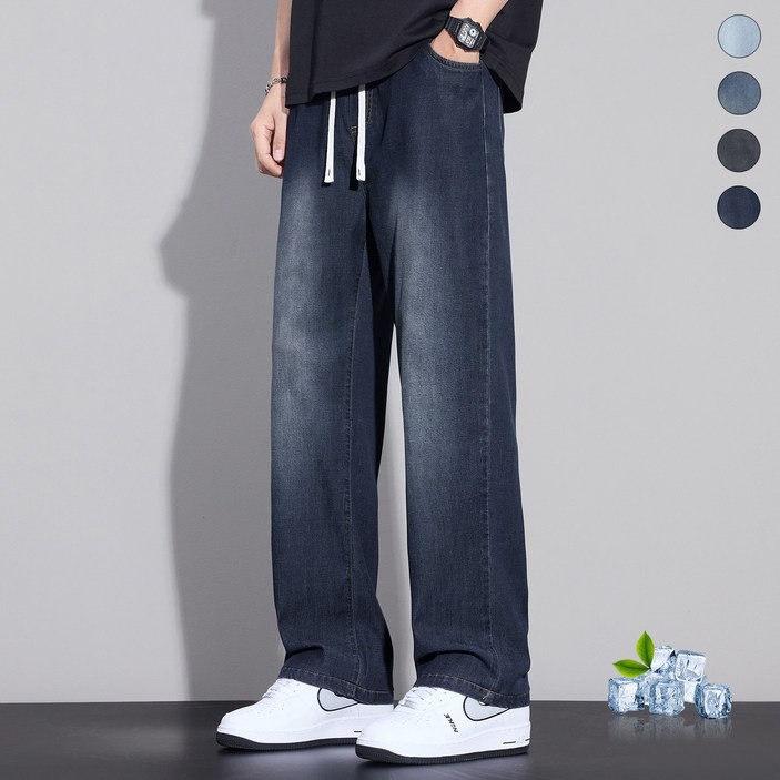 wassup 남자 밴딩청바지 여름용 얇은 텐셀데님팬츠 일자핏 밴딩청바지 일자핏 통바지