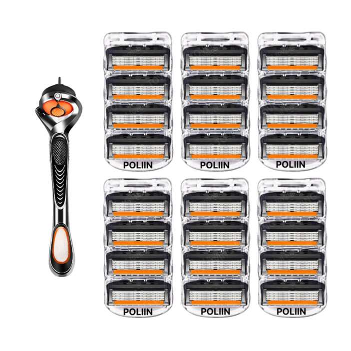 POLIIN 스윙 면도기  신형 프로글라이드 면도날 블랙주황, 질레트 호환용