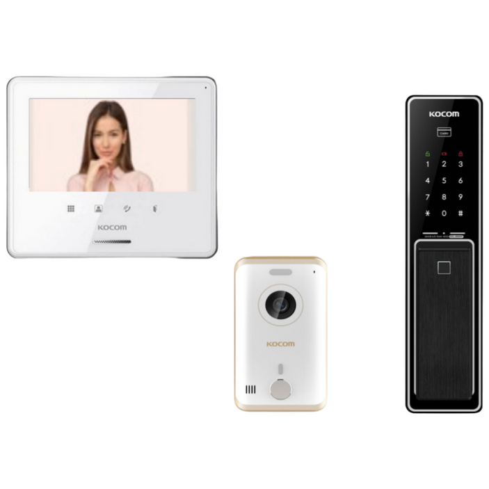 [코콤비디오폰 도어락 SET 상품1] KCV-S701 [7인치 아날로그비디오폰 + 푸쉬풀지문도어락]-자가설치