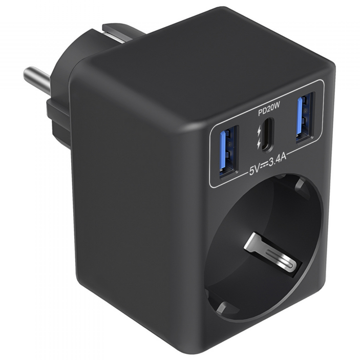 KUTUMAI 20W 고속 충전기 여행용 멀티 어댑터 플러그 C타입 USB 고속 충전 아답터 4구, 1개, 블랙, 1mm