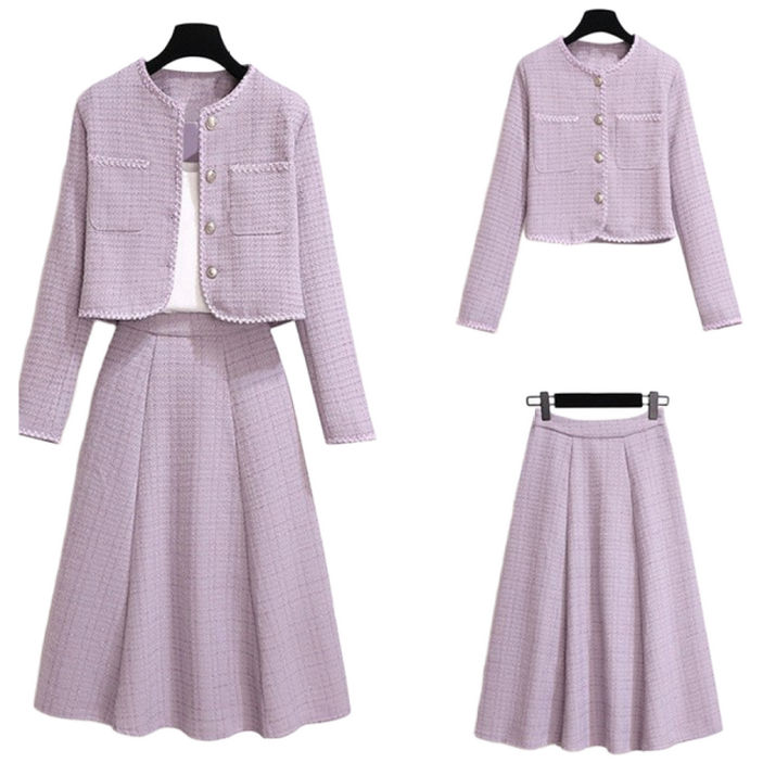 POMTOR 여성 빅사이즈 정장 치마 세트 봄가을 신상 정장자켓주름 스커트 상하의 세트