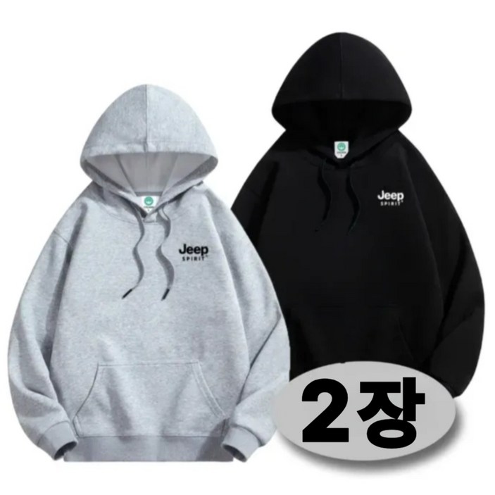 JEEP SPIRIT 지프 남자 여자 후드티 오버핏 후드 티셔츠 가을 봄 2장 세트
