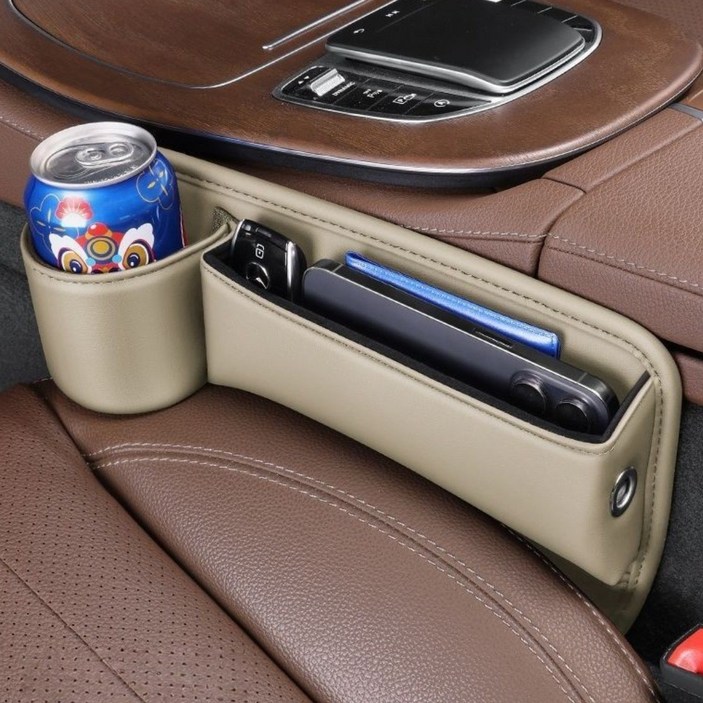 자동차 시트 틈새 수납 박스 차량용 사이드포켓 수납함 컵홀더형, 베이지 운전석, 1개