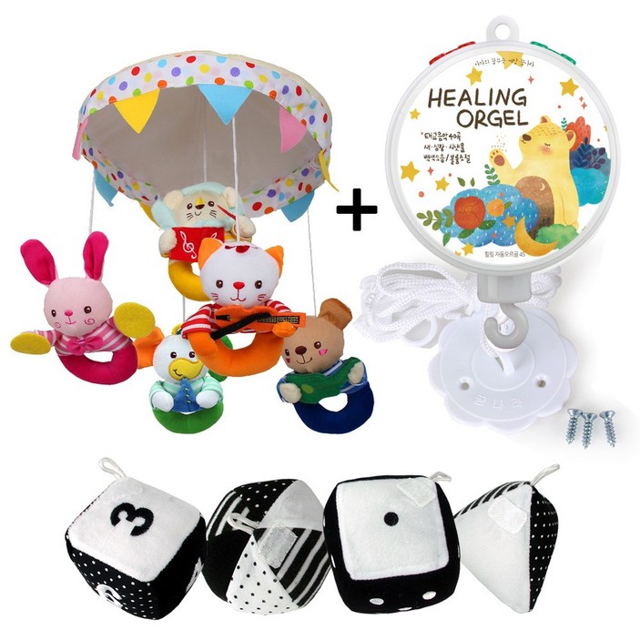 꿈나라 모빌, 동물악단 흑백컬러 더블 모빌힐링자동오르골, 1개