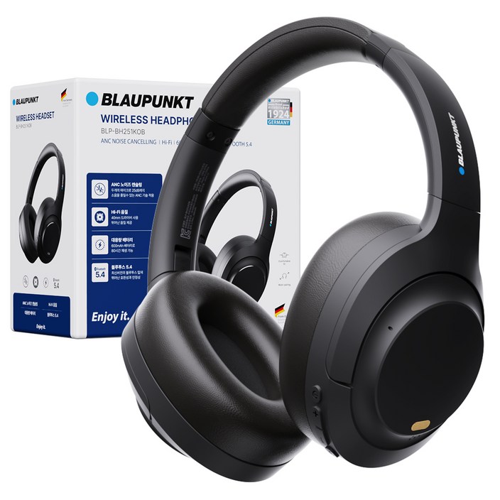 블라우풍트 ANC 노이즈캔슬링 HIFI 블루투스 5.4 헤드셋, 블랙, BLPBH251KOB
