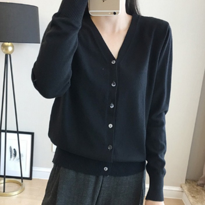 더시럽 여성용 단색 데일리 간절기 기본 니트 가디건 B