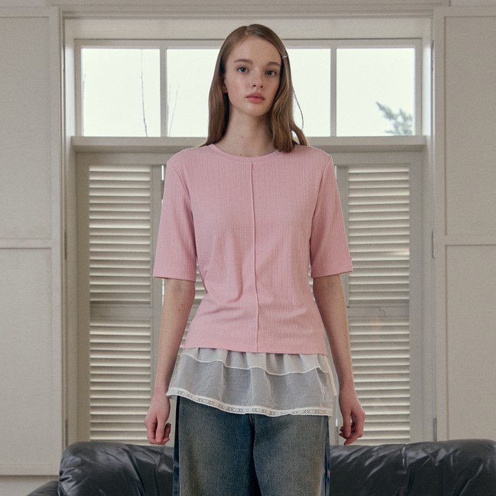 쥬시쥬디 여성용 J센터 라인 반팔 티셔츠 JYTS0207