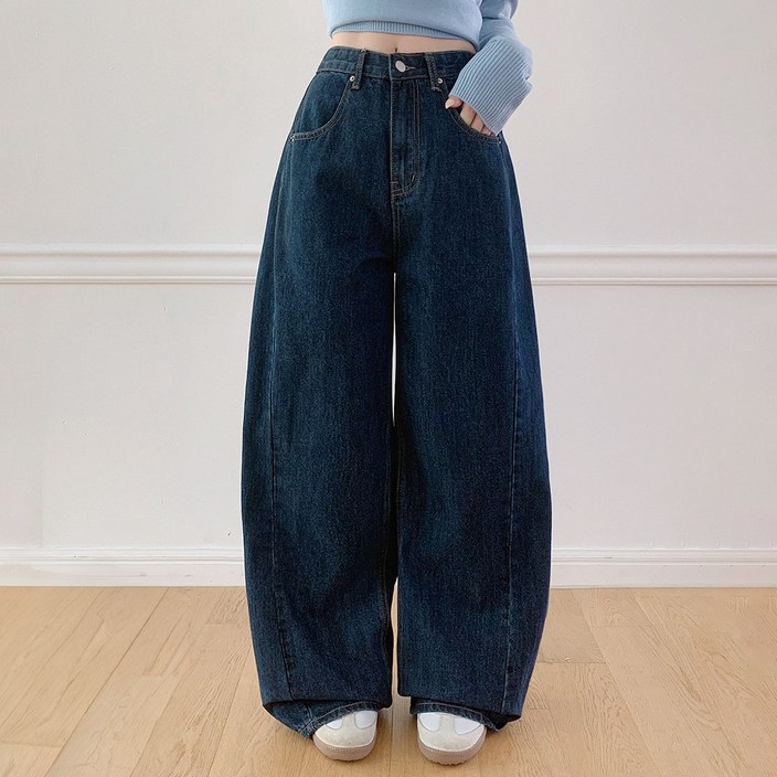 플랜데이 여성용 숏/미디움/롱 기장 에즈 절개 워싱 와이드 데님 팬츠