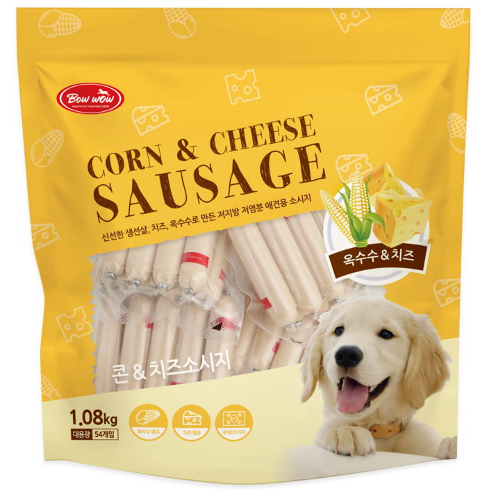 바우와우 강아지 소세지 간식 1.08kg, 콘 + 치즈 혼합맛, 1개 20230815