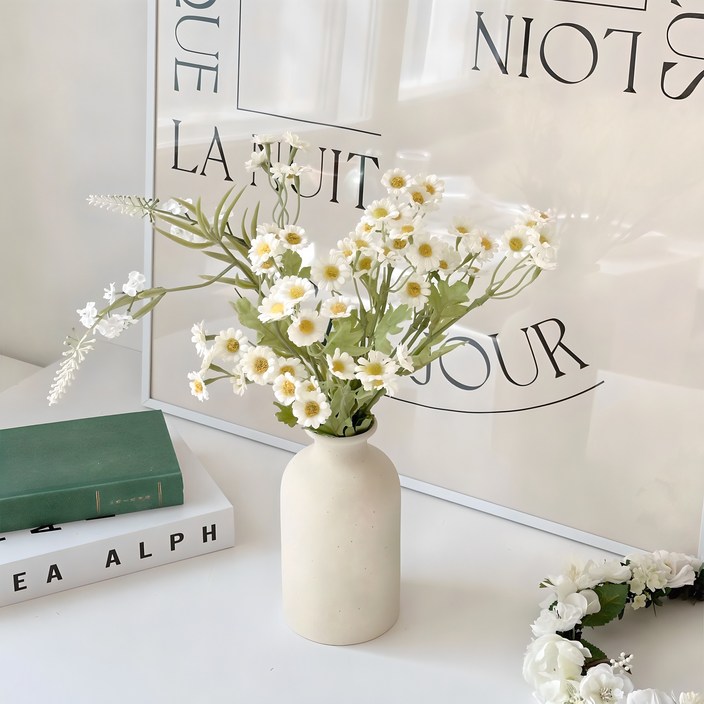 소국, 베로니카 조화 + 도자기 화병 세트